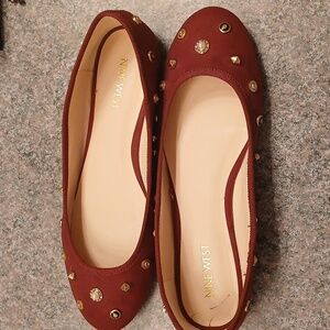 Nine West Women's Holiday Red Flats with Gold Studs